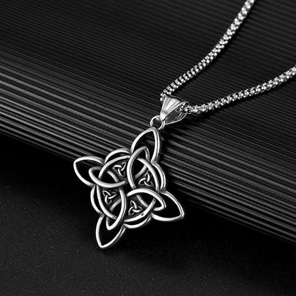 MALOYANVE Celtic Witch Knot Necklace for Men Women Stainless Steel Triquetra Trinity Pendant Irish Celtic Knot Amulet Good Luck Protection Jewelry - color: Silver