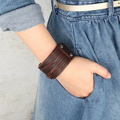GelConnie Leather Cuff Bracelet for Men Women Wide Leather Wristband Thick Viking Mens Leather Bracelets Gothic Wrist Band Vintage Rock Wristband - style: Brown Leather Cuffs