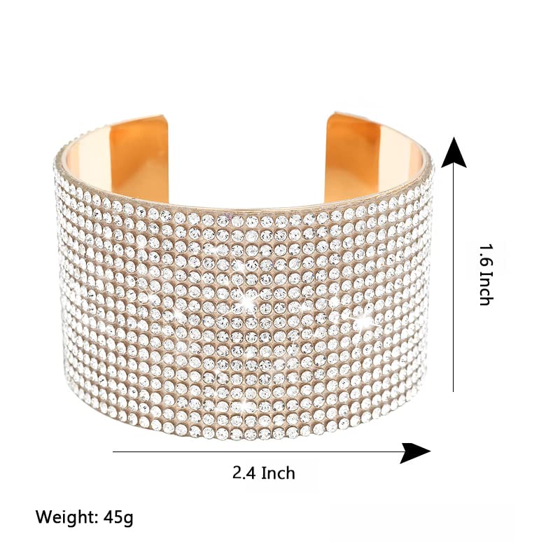 Rhinestone Bracelet Crystal Arm Cuff Bangle Bracelets for Women Adjustable | Open Cuff, Wide Arm Bangle, Stretchable, Hypoallergenic, Bridal Jewelry, for Prom Cocktail Party Wedding Dating - color: Gold