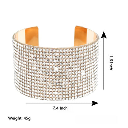 Rhinestone Bracelet Crystal Arm Cuff Bangle Bracelets for Women Adjustable | Open Cuff, Wide Arm Bangle, Stretchable, Hypoallergenic, Bridal Jewelry, for Prom Cocktail Party Wedding Dating - color: Gold