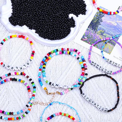 2000pcs Glass Seed Beads Bulk, 4mm 6/0 Mini Pony Spacer Small Individual Color Seed Beads for DIY Bracelet Necklaces Wrist Jewelry Making, Black - color: Black