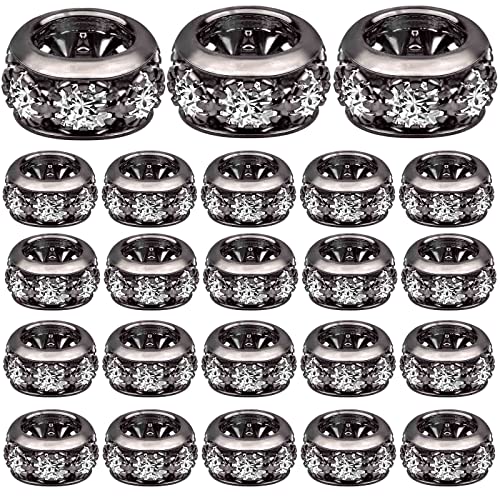 BronaGrand 40pcs Large Hole Rhinestone Spacer Beads European Crystal Rondelle Loose Beads Handmade Accessories for DIY Bracelet Snake Chain Jewelry Making Supplies, Gun Black - color: Gun Black, size: 12MM