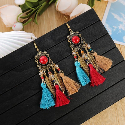 Crystal Beaded Tassel Earring Long Beaded Dangle Earring Fringe Hook Earring for Women Wedding
