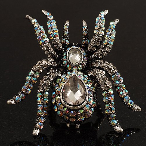 Avalaya Oversized Clear Crystal Spider Stretch Cocktail Ring (Silver Tone)