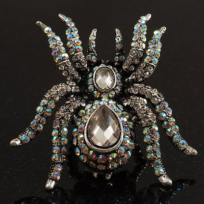 Avalaya Oversized Clear Crystal Spider Stretch Cocktail Ring (Silver Tone)