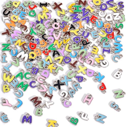 stino 200Pcs A-Z Metal Letter Charms for Jewelry Making, Capital Alphabet Initial Charms - color: 200Pcs Random Silver Cursive