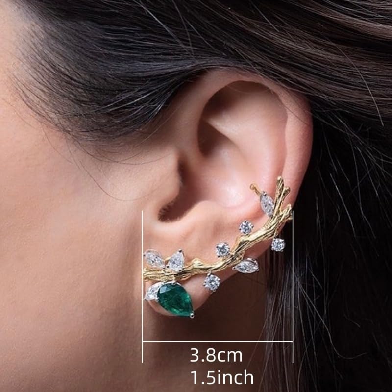 Exquisite Zirconia Tree Branch Climber Studs for Women Party Banquet Fashion Earrings Jewelry - color: gold