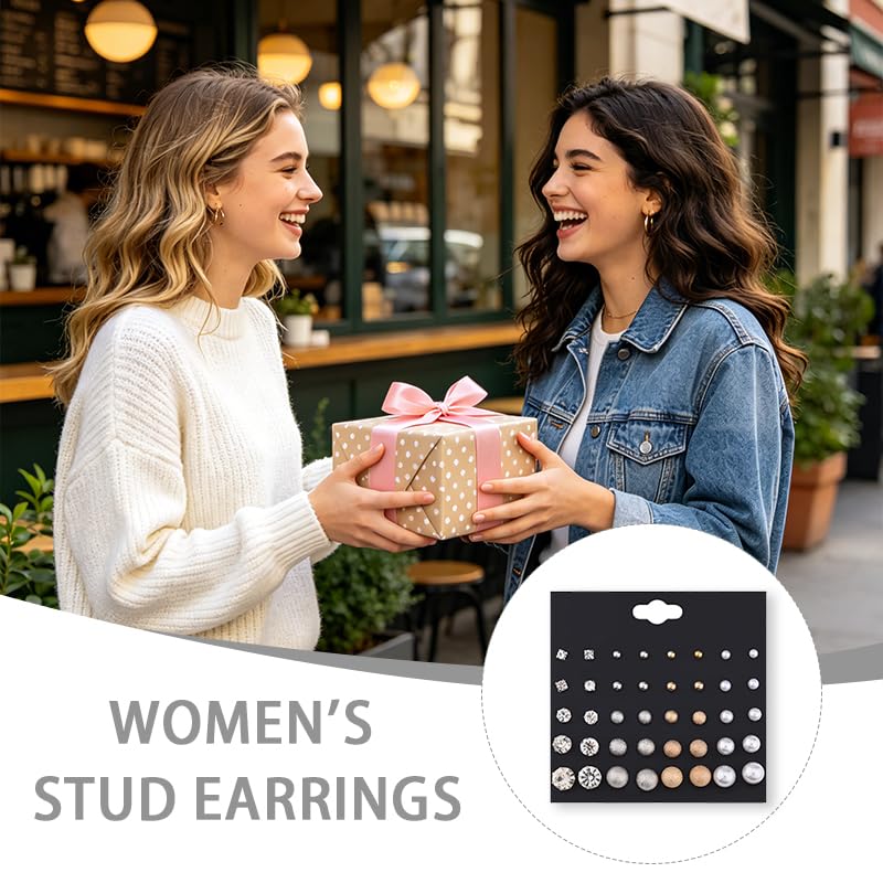 Pearl Stud Earrings for Women Elegant Trendy Round Cubic Zirconia Earrings Studs Pearl Cz Studs Earring for Women - color: black