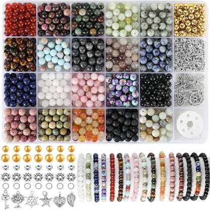 Zefy 996 Pcs 6mm Natural Stone Beads, Beads for Jewelry Making (20 Colors) | Round Crystals Bead Genuine Real Stones, Gemstone Beads Kit with Spacer Beads Charms for Bracelets DIY Jewelry Making