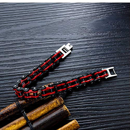 jonline24h Mens Womens Stainless Steel Motorcycle Biker Chain Heavy Bracelet Rock Link Wristband - color: Red Black