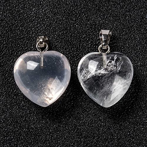 10Pcs Heart Stone Charm Pendants Natural Quartz Crystal Gemstone Pendants with Platinum Brass Loops for DIY Necklace Keychains Earring Crafts Supplies - color: Quartz Crystal