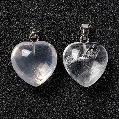 10Pcs Heart Stone Charm Pendants Natural Quartz Crystal Gemstone Pendants with Platinum Brass Loops for DIY Necklace Keychains Earring Crafts Supplies - color: Quartz Crystal