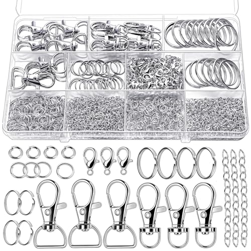 Teenitor 524PCS Keychain Making Kit, Key Chain Clips, Key Chain Rings, Lanyard Hooks Lobster Claw Clasps, Key and Jump Rings for Keychain Making Jewelry Lanyard - color: Silver