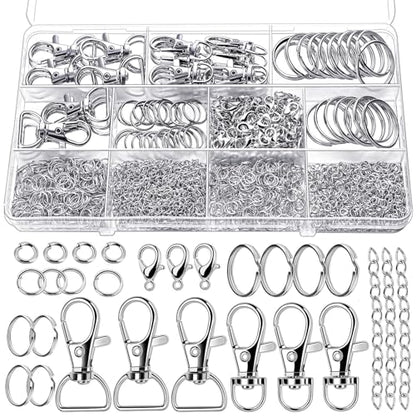 Teenitor 524PCS Keychain Making Kit, Key Chain Clips, Key Chain Rings, Lanyard Hooks Lobster Claw Clasps, Key and Jump Rings for Keychain Making Jewelry Lanyard - color: Silver