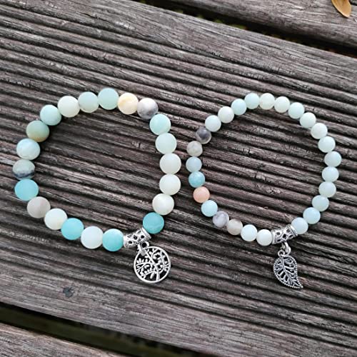 YGLINE Tree of Life Yoga Healing Stone Bracelets,Multilayer Lotus Chakra Stone Reiki Bracelet Sets,Anxiety Crystal Natural Stone,for Women Stress Relief - color: Amazonite-2w