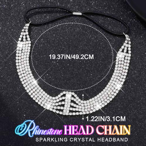 BARTOSI Rhinestone Head Chain Silver Bridal Headpiece Accessories Women | Forehead Wedding Headband Elastic Crystal Hair Band Sparkly Prom Hair Jewelry - color: A-Silver