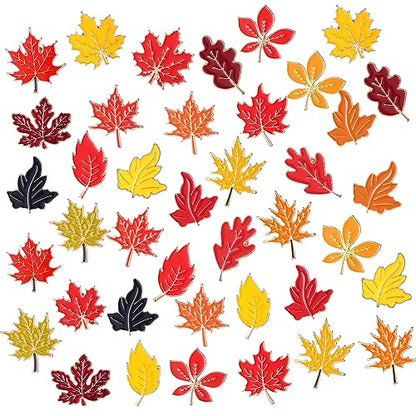 Giegxin 40 Pcs Maple Leaf Enamel Pins Bulk Fall Lapel Pins for Backpacks Autumn Maple Leaf Brooches for Clothes Bags Hats Accessories Gifts - style: Leaves