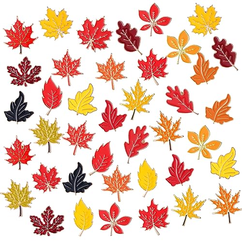 Giegxin 40 Pcs Maple Leaf Enamel Pins Bulk Fall Lapel Pins for Backpacks Autumn Maple Leaf Brooches for Clothes Bags Hats Accessories Gifts - style: Leaves