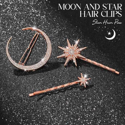 BARTOSI Moon Star Hair Clips Rose Gold Rhinestone Hair Pins Crystal Bobby Pins Bride Wedding Celestial Hair Accessories for Women and Girls (Pack of 3) - color: Rose Gold