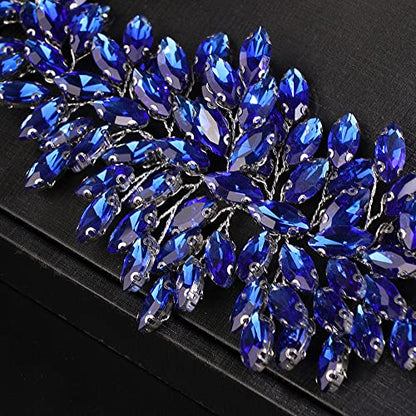 JWICOS Bridal Headband Crystal Wedding Hair Vine Headpieces for Bride and Girls (Blue) - color: Blue