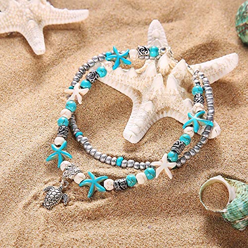 Suyi 5pcs Ankle Bracelets for Women Layered Beach Adjustable Anklets Boho Chain Anklet Foot Jewelry - color: 5pcs Set 4