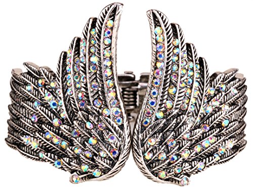 YACQ Women's Guardian Angel Wings Hinged Bangle Bracelets Fit Wrist Size 6.5 to 7.5 inch - Lead & Nickle Free - Women Biker Jewelry - Costume Accessories