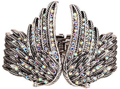 YACQ Women's Guardian Angel Wings Hinged Bangle Bracelets Fit Wrist Size 6.5 to 7.5 inch - Lead & Nickle Free - Women Biker Jewelry - Costume Accessories