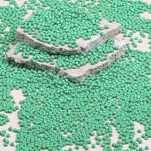 2mm Glass Seed Beads Bulk, Light Green 12/0 Tiny Round Seed Bead, Small Mini Pony Craft Beads for Bracelet Necklace Wrist Jewelry Making Beading Weaving DIY Crafts Supplies - color: Light Green