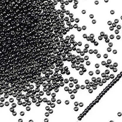 Bala&Fillic Opaque Black Color 3mm Seed Beads About 3600pcs/100Grams in Bag, 8/0 Glass Craft Beads for Making Bracelet and Necklace (Black) - color: Black