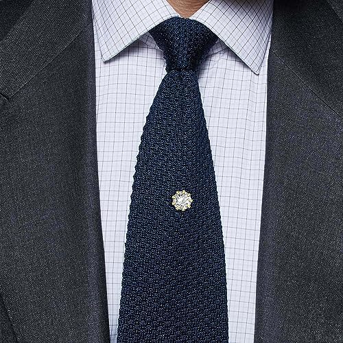 HAWSON Mens Tie Tack with Chain Round Crystal Wedding Business Accessories - color: Gold + Crystal