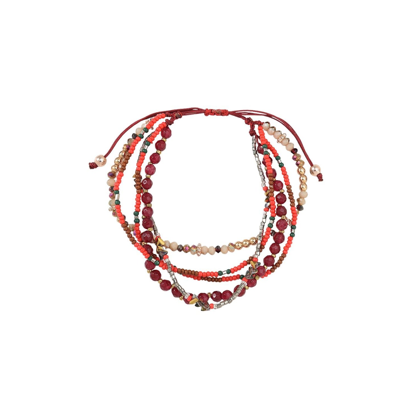 Boho Braided Beaded Ankle Bracelets Handmade Adjustable Beach Wrap Bracelet Draw String Anklets Bracelets Gifts for Women - color: Red