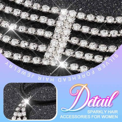 BARTOSI Rhinestone Head Chain Silver Bridal Headpiece Accessories Women | Forehead Wedding Headband Elastic Crystal Hair Band Sparkly Prom Hair Jewelry - color: A-Silver