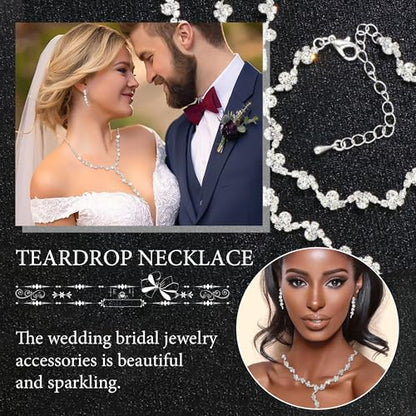Rhinestone Jewelry Set Crystal Pearl Necklace Bracelet Earrings | Sparkly Necklace Dangle Earrings,Wedding Prom Formal Costume Jewelry Sets for Women - color: Silver3
