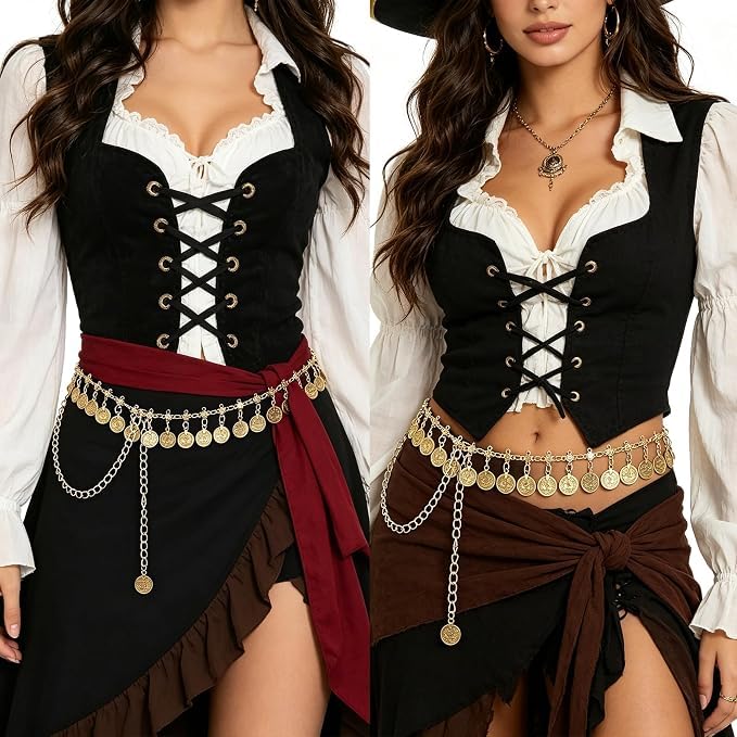 Women Coins Chain Belts Hip Dance Belly Waist Chains Pirate Gold Chain Medieval/Boho/Beach Accessories
