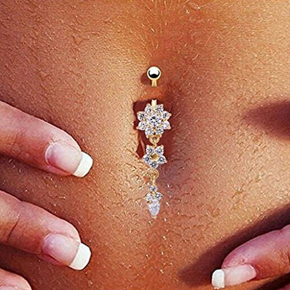 Start Crystal Rhinestone Ring Body Dangle Ball Belly Button Navel Ring (Silver)