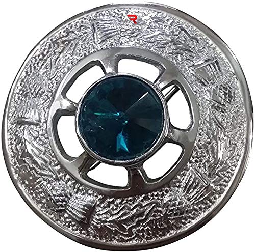 AAR Scottish Ladies Kilt Fly Plaid Brooch with Stone 2"/Highland Shawl Brooches - color: Sea Green