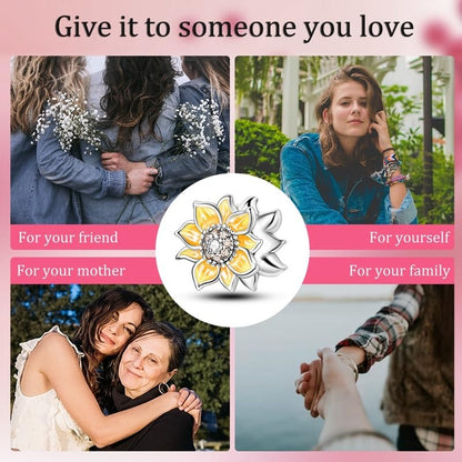 HONGRUI 925 Sterling Silver Charm for Bracelets Fashion Women Jewelry Gift - color: Yellow Sunflower