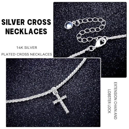 Layered Plated Silver Cross Necklace Sparkle Chain Dainty Jewelry for Women - color: D-Style
