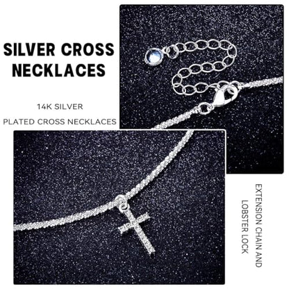 Layered Plated Silver Cross Necklace Sparkle Chain Dainty Jewelry for Women - color: D-Style