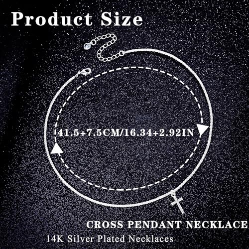Layered Plated Silver Cross Necklace Sparkle Chain Dainty Jewelry for Women - color: D-Style