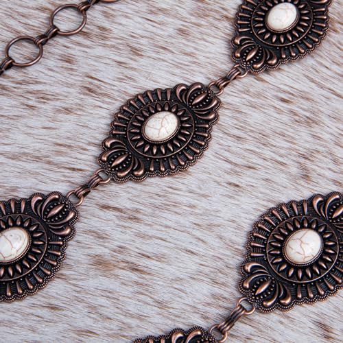Montana West Rustic Couture's Turquoise Western Concho Chain Belt for Women | Large Western Cowgirl Metal Adjustable Boho Body Chain Belt for Dresses Jeans Country Concert - color: Bright White
