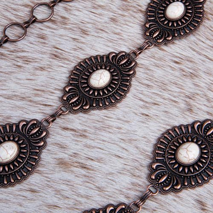Montana West Rustic Couture's Turquoise Western Concho Chain Belt for Women | Large Western Cowgirl Metal Adjustable Boho Body Chain Belt for Dresses Jeans Country Concert - color: Bright White