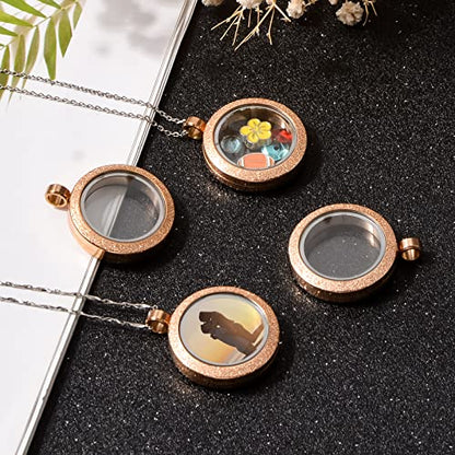WANDIC Photo Charms, Set of 4 Matte Stainless Steel Round Memory Locket Pendant Bridal Wedding Bouquet Charms for Photo or Wedding, 25mm - color: 4pcs-rose Gold Matte