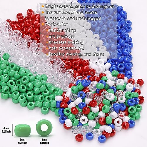 Red White Blue Green Pony Beads for Bracelets Christmas Beads for Friendship Bracelets 1000 Pcs Independent Day Plastic Beads for DIY Necklace Jewelry Making Supplies - color: Red White Blue Green Transparent