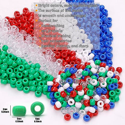 Red White Blue Green Pony Beads for Bracelets Christmas Beads for Friendship Bracelets 1000 Pcs Independent Day Plastic Beads for DIY Necklace Jewelry Making Supplies - color: Red White Blue Green Transparent