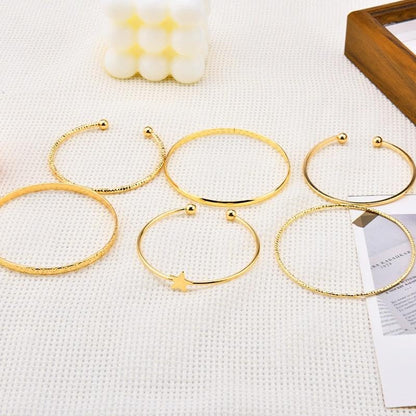 Gold Layer Bangle Bracelets for Women Dainty Star Charm Half Open Cuff Multi Textured Bangles Adjustable Stackable Hand Chain Non Tarnish Punk Statement Jewelry Boho Beach Jewelry Stacked