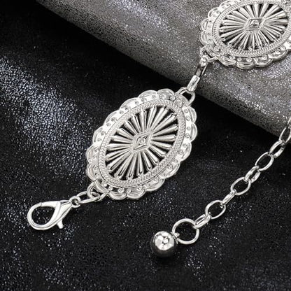 Women's Concho Chain Belt Western Cowgirl Metal Waist Chain | Belt for Dress - color: A Silver, size: S: 41.3 in