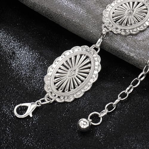 Women's Concho Chain Belt Western Cowgirl Metal Waist Chain | Belt for Dress - color: A Silver, size: M: 47.2 in