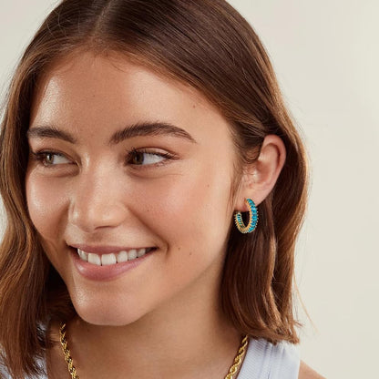 Trendy 14K Gold Plated Hoop Earrings for Women, Chunky Gold/Silver Earrings for Women Cubic Zirconia Baguette Hoop Earrings Heart Hoops Lightweight Hypoallergenic Jewelry,25mm/35mm/40mm/50mm - color: 01 Gold Aquamarine 25mm