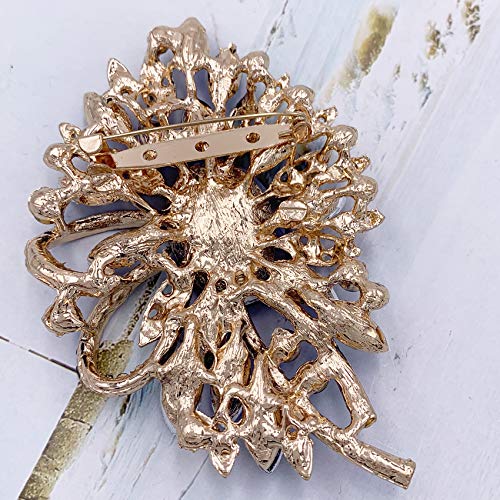 SELOVO Big Large Flower Bow Brooch Scarf Decoration Brooch Pin Gold Tone - color: blue